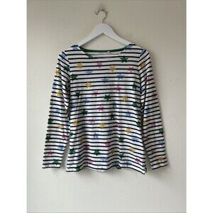 Boden Striped & Stars Cotton Long Sleeve T-Shirt White Multi  US 8/UK 12 EUC